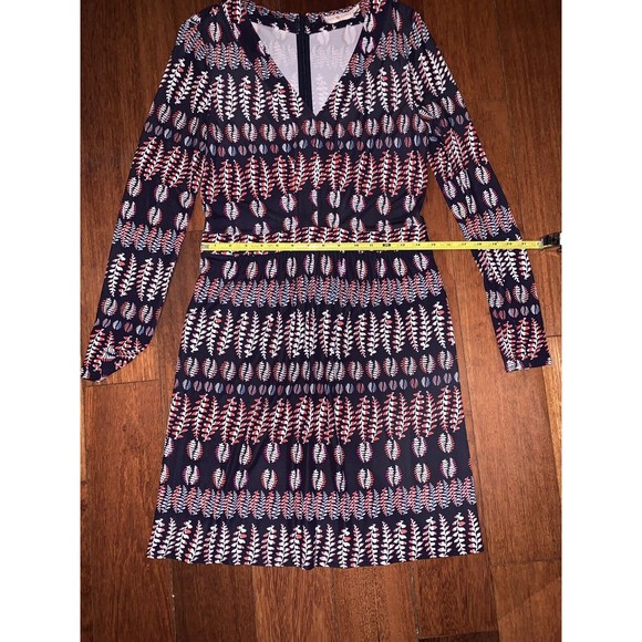 Tory Burch Mini Dress Women's Small Viscose Fantasy Navy V Neck Long Sleeve‎ Zip - Picture 4 of 5
